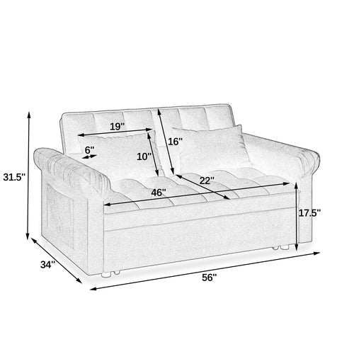 Loveseats Sofa Bed with Pull-out Bed,Adjsutable Back-Light grey
